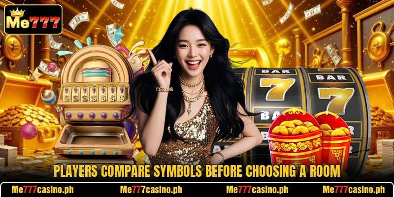 Players compare symbols before choosing a room Players compare symbols before choosing a room